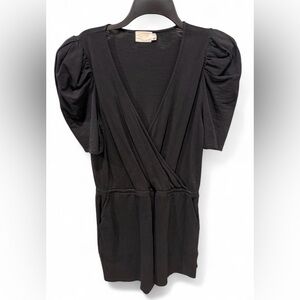 NATIONS - women’s black romper with puffy short sleeves